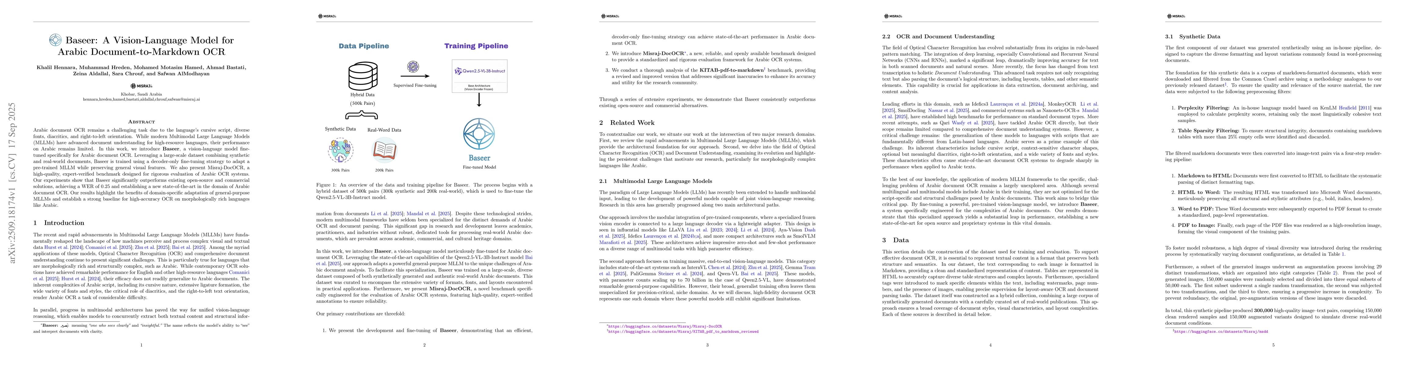 Thumbnail for Baseer: A Vision-Language Model for Arabic Document-to-Markdown OCR