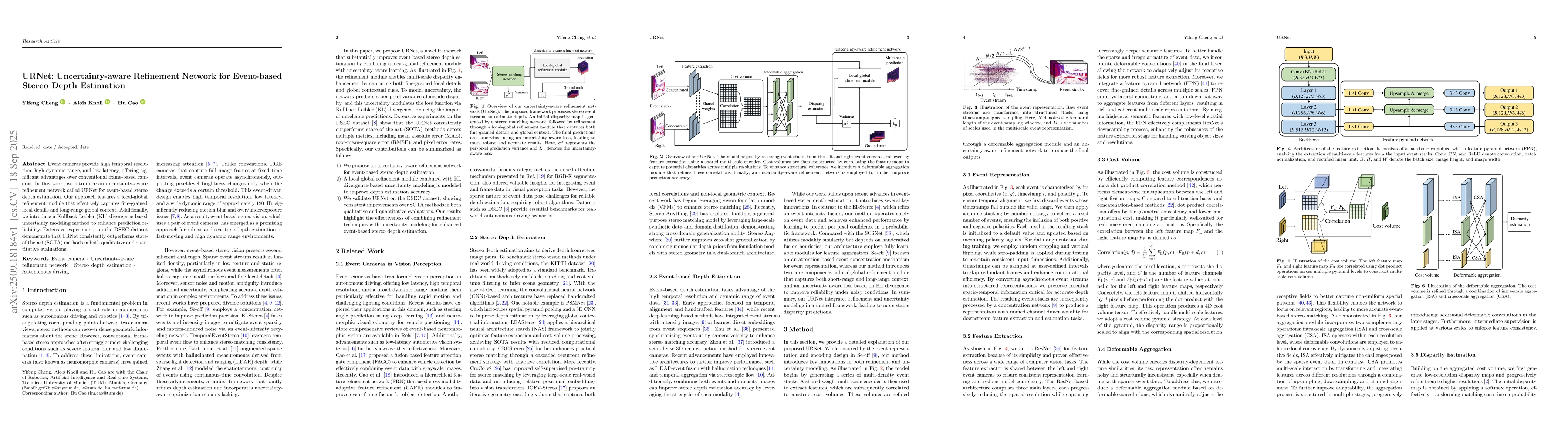 Thumbnail for URNet: Uncertainty-aware Refinement Network for Event-based Stereo Depth
  Estimation