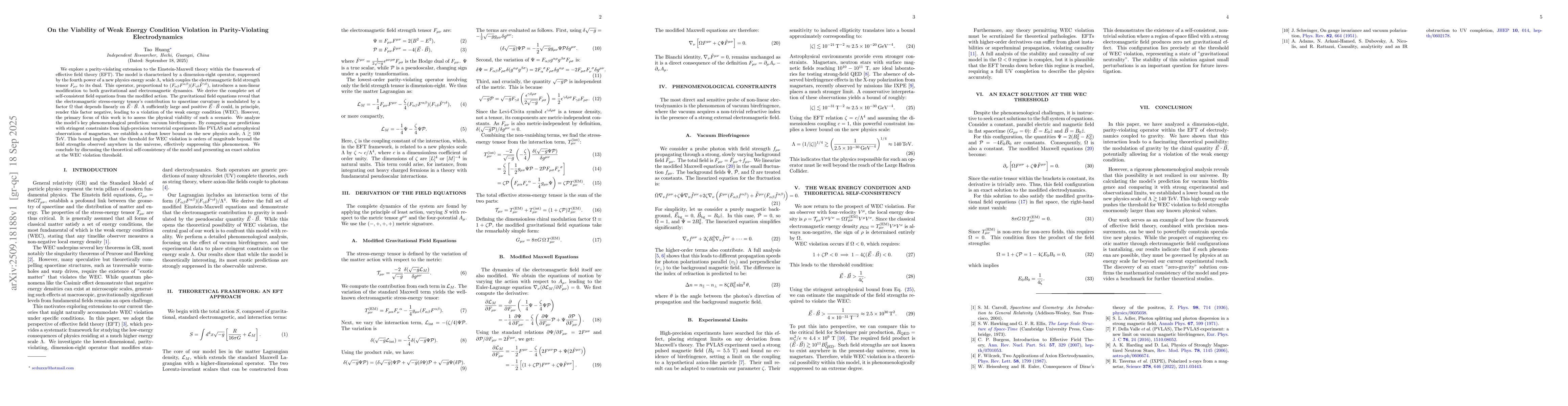 Thumbnail for On the Viability of Weak Energy Condition Violation in Parity-Violating
  Electrodynamics
