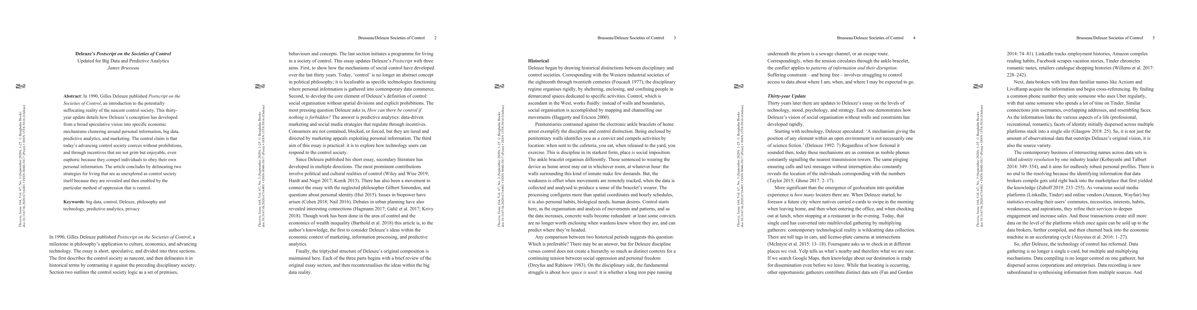 Thumbnail for Deleuze's "Postscript on the Societies of Control" Updated for Big Data
  and Predictive Analytics