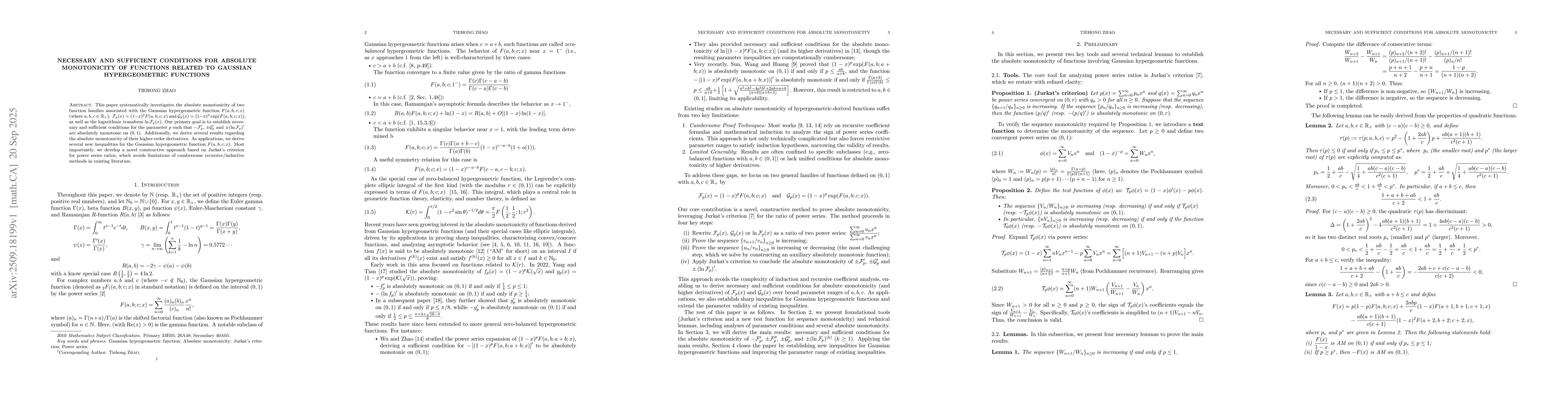 Thumbnail for Necessary and Sufficient Conditions for Absolute Monotonicity of
  Functions Related to Gaussian Hypergeometric Functions