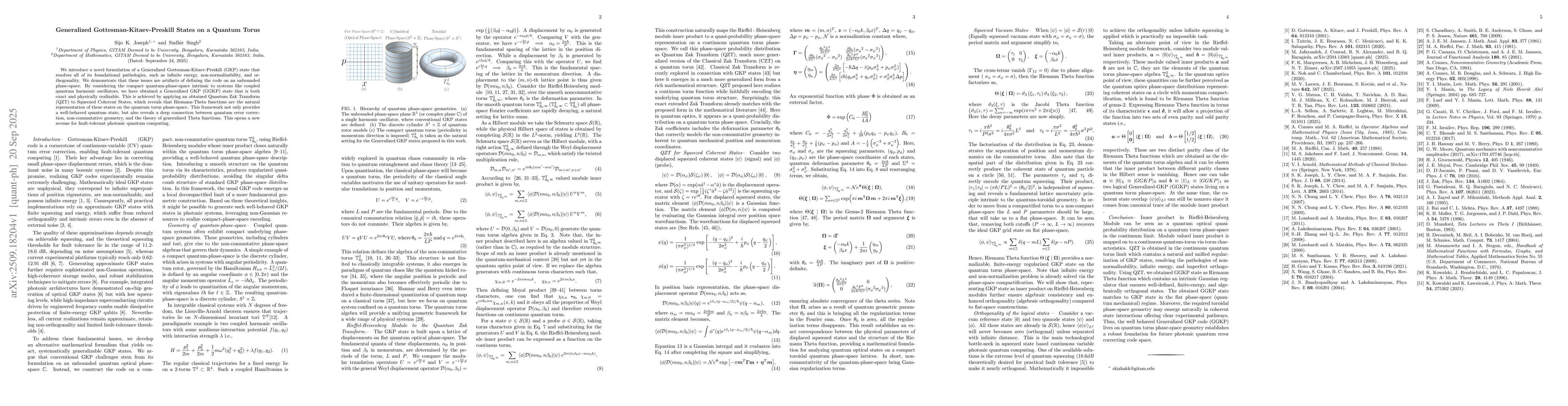 Thumbnail for Generalized Gottesman-Kitaev-Preskill States on a Quantum Torus