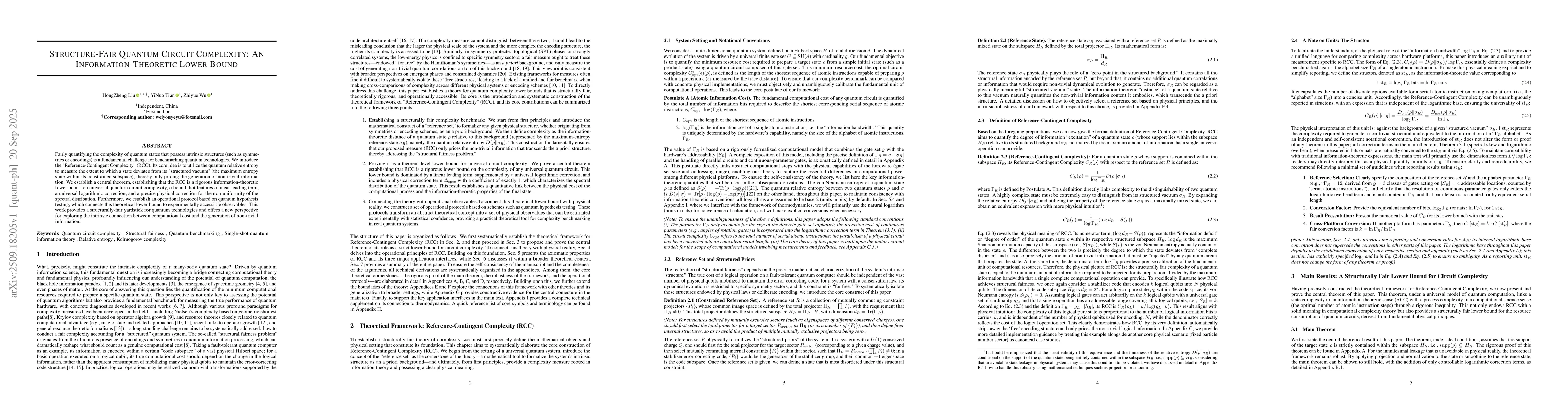 Thumbnail for Structure-Fair Quantum Circuit Complexity: An Information-Theoretic
  Lower Bound