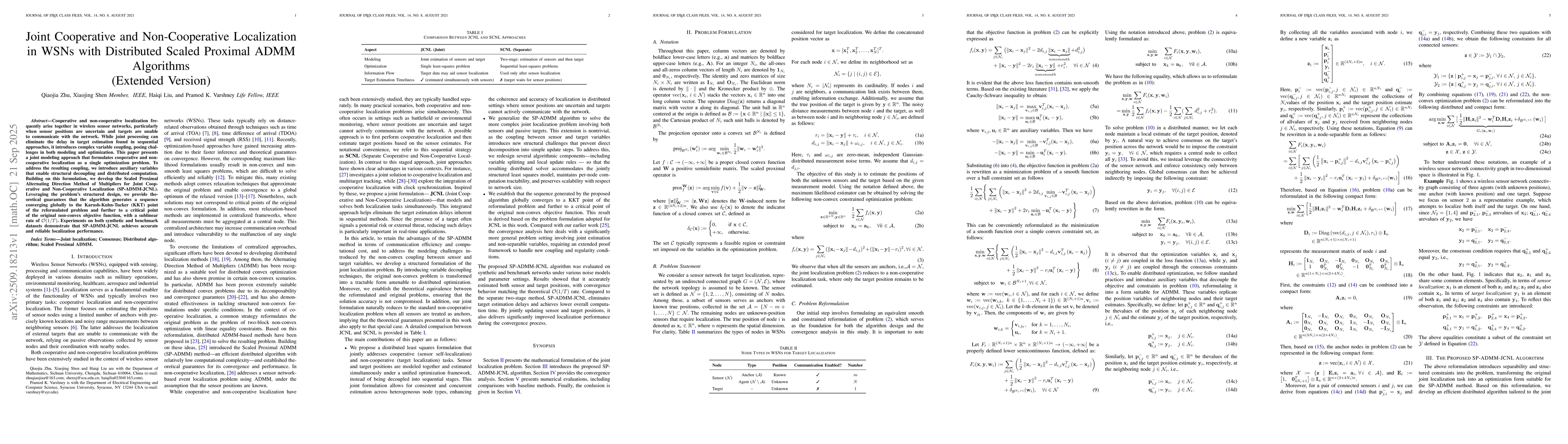 Thumbnail for Joint Cooperative and Non-Cooperative Localization in WSNs with
  Distributed Scaled Proximal ADMM Algorithms