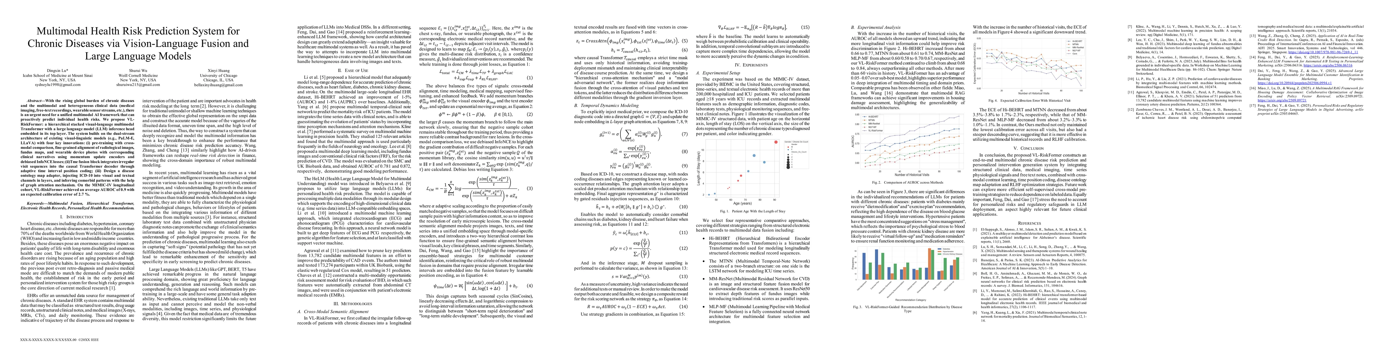 Thumbnail for Multimodal Health Risk Prediction System for Chronic Diseases via
  Vision-Language Fusion and Large Language Models