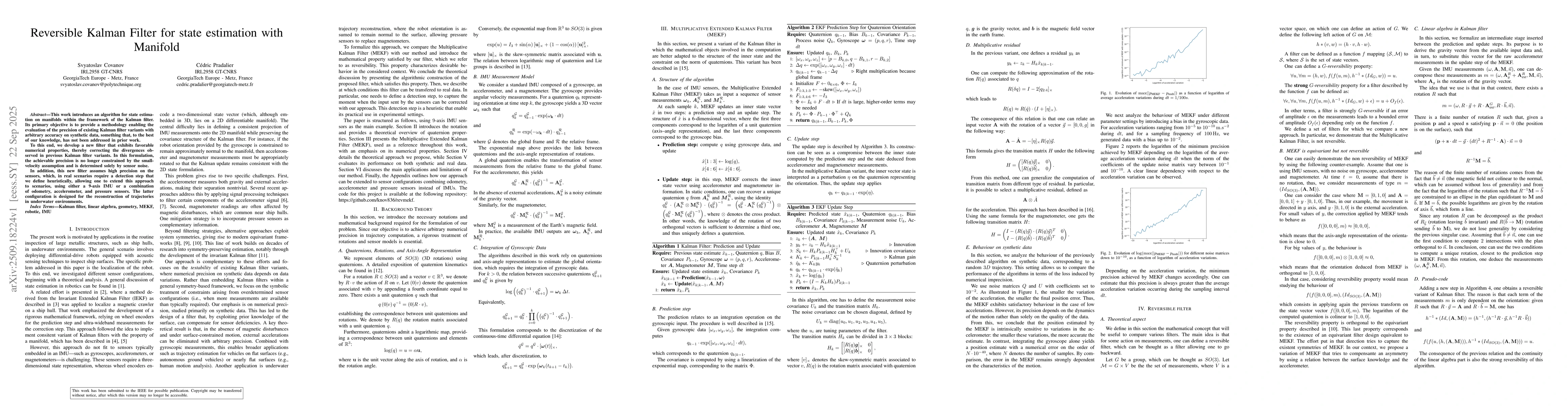 Thumbnail for Reversible Kalman Filter for state estimation with Manifold
