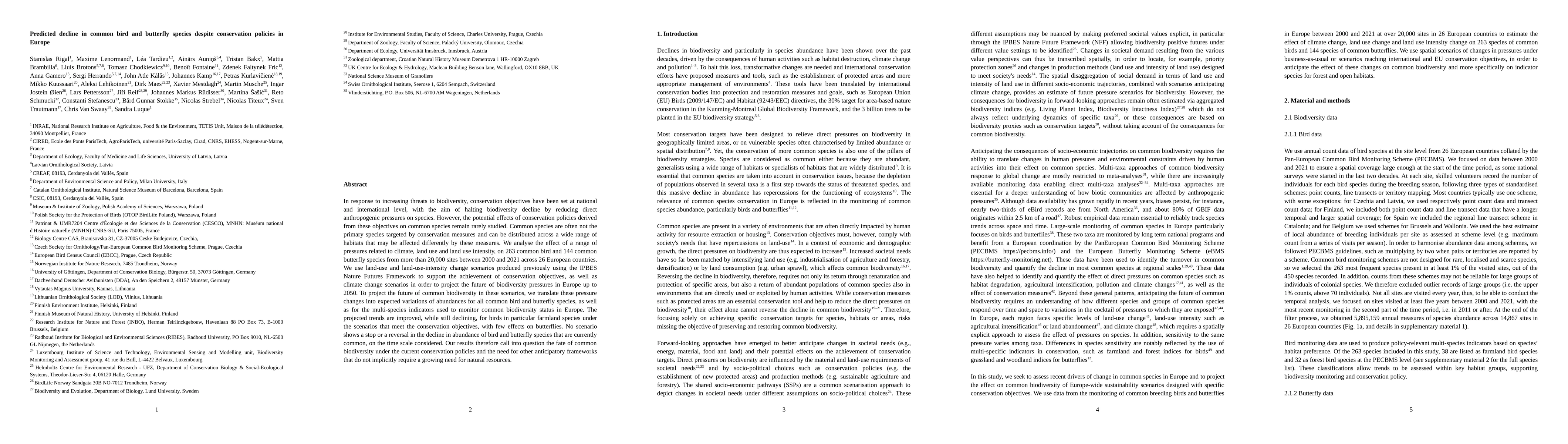 Thumbnail for Predicted decline in common bird and butterfly species despite
  conservation policies in Europe