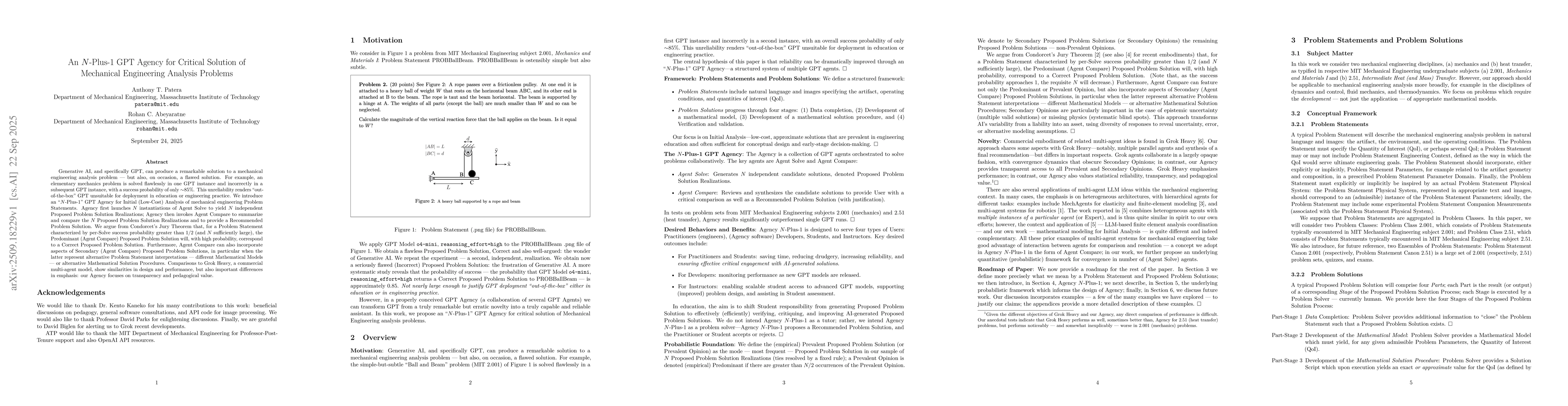 Thumbnail for An N-Plus-1 GPT Agency for Critical Solution of Mechanical Engineering
  Analysis Problems