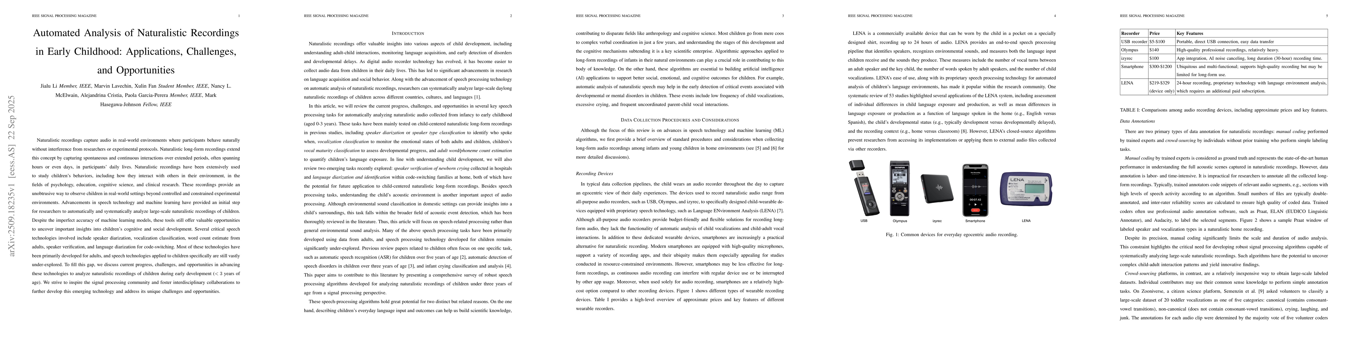 Thumbnail for Automated Analysis of Naturalistic Recordings in Early Childhood:
  Applications, Challenges, and Opportunities