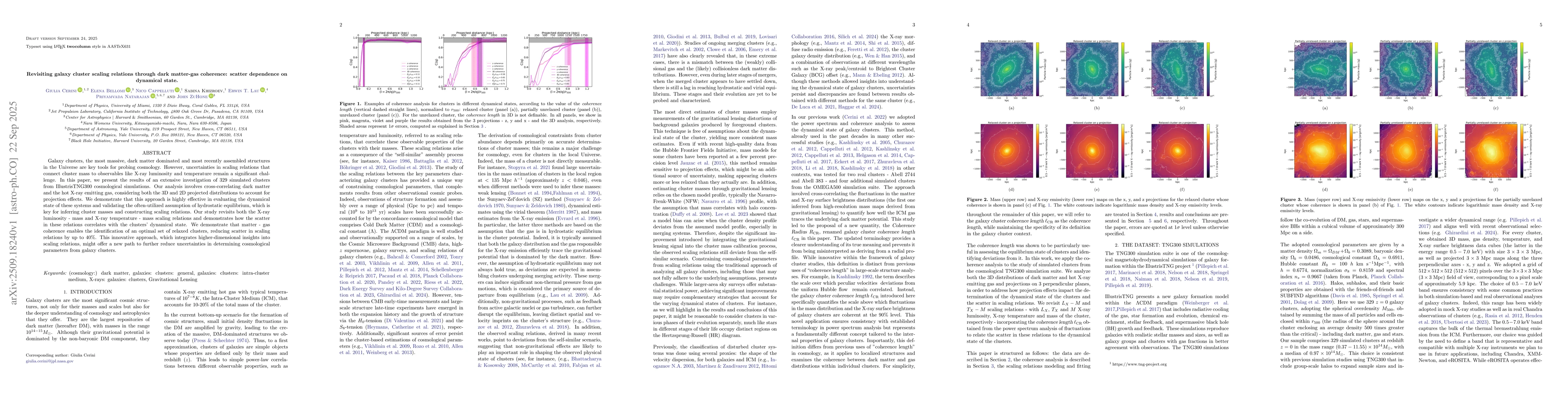 Thumbnail for Revisiting Galaxy Cluster Scaling Relations through Dark Matter-Gas
  Coherence: Scatter Dependence on Dynamical State