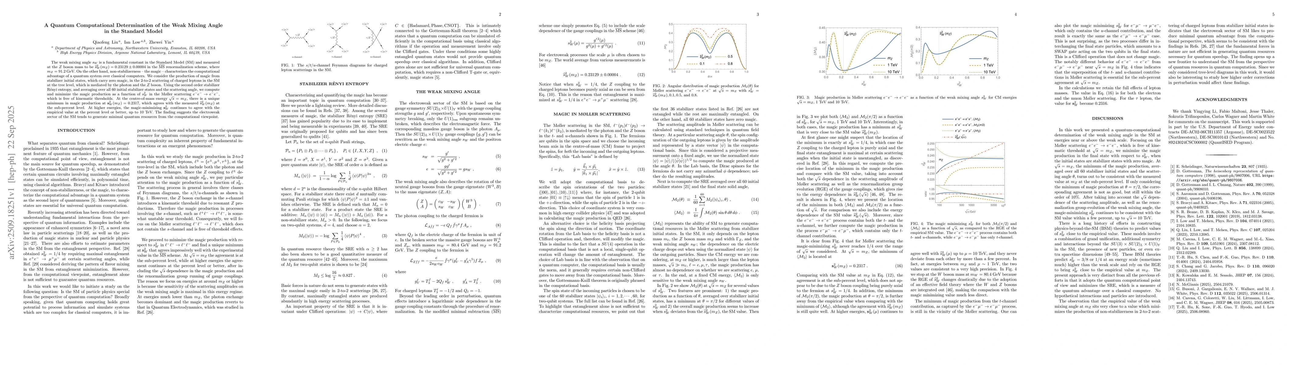 Thumbnail for A Quantum Computational Determination of the Weak Mixing Angle in the
  Standard Model