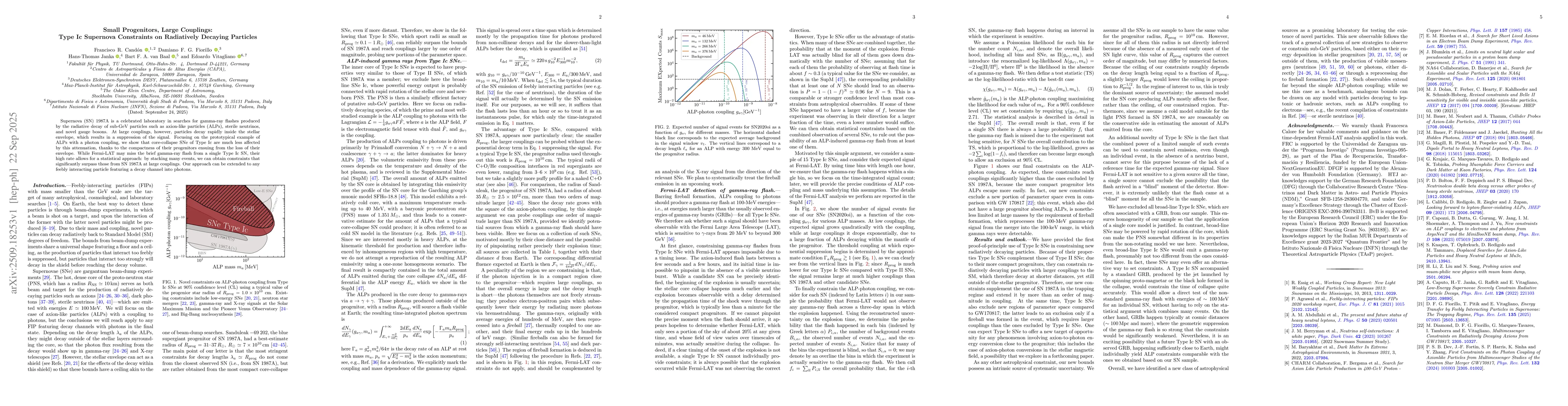 Thumbnail for Small Progenitors, Large Couplings: Type Ic Supernova Constraints on
  Radiatively Decaying Particles