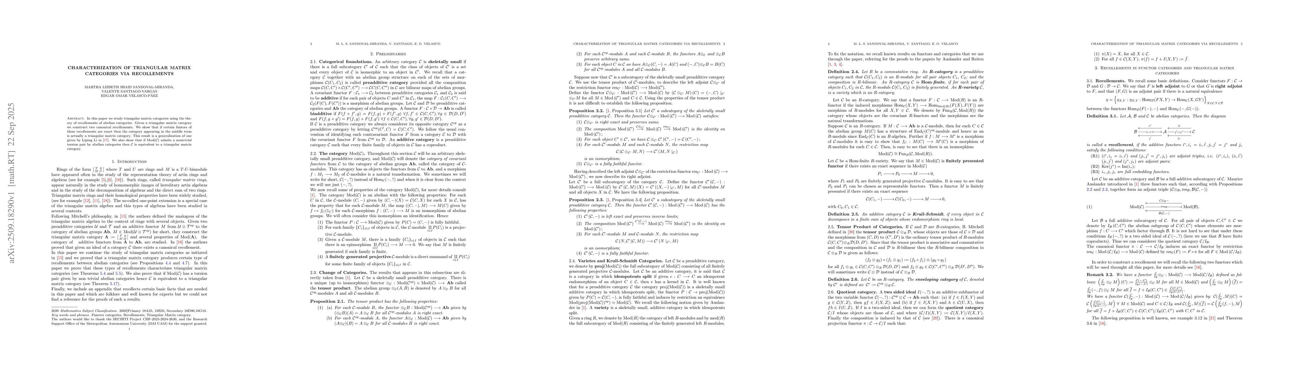 Thumbnail for Functor categories, Recollements, Triangular Matrix category