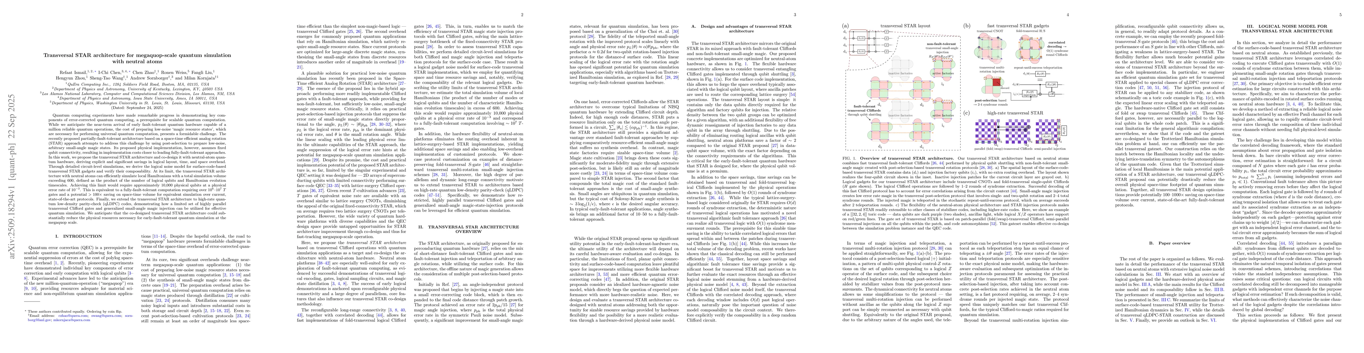 Thumbnail for Transversal STAR architecture for megaquop-scale quantum simulation with
  neutral atoms