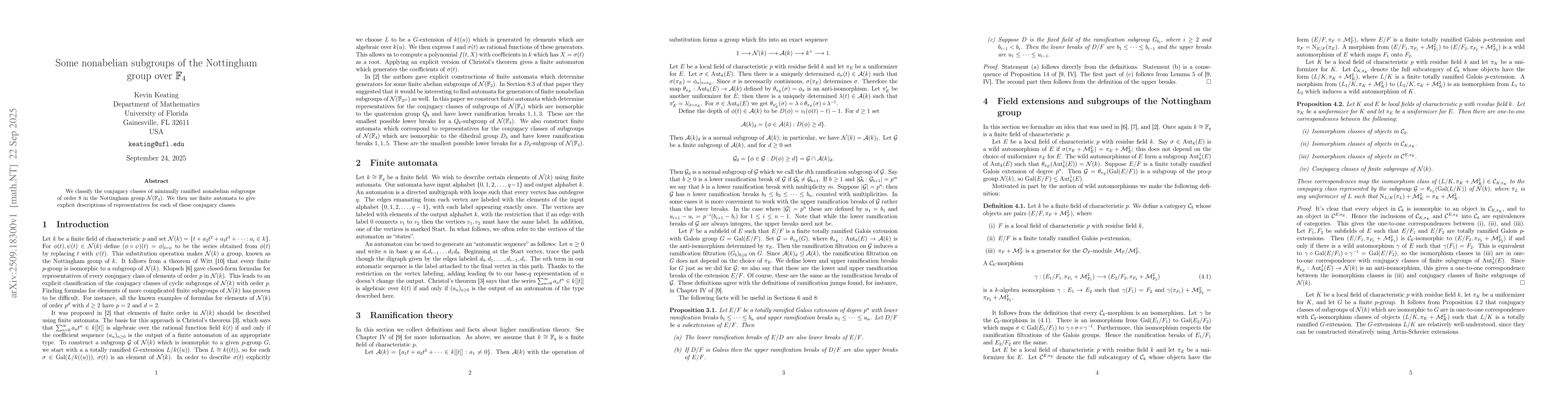 Thumbnail for Some nonabelian subgroups of the Nottingham group over F_4