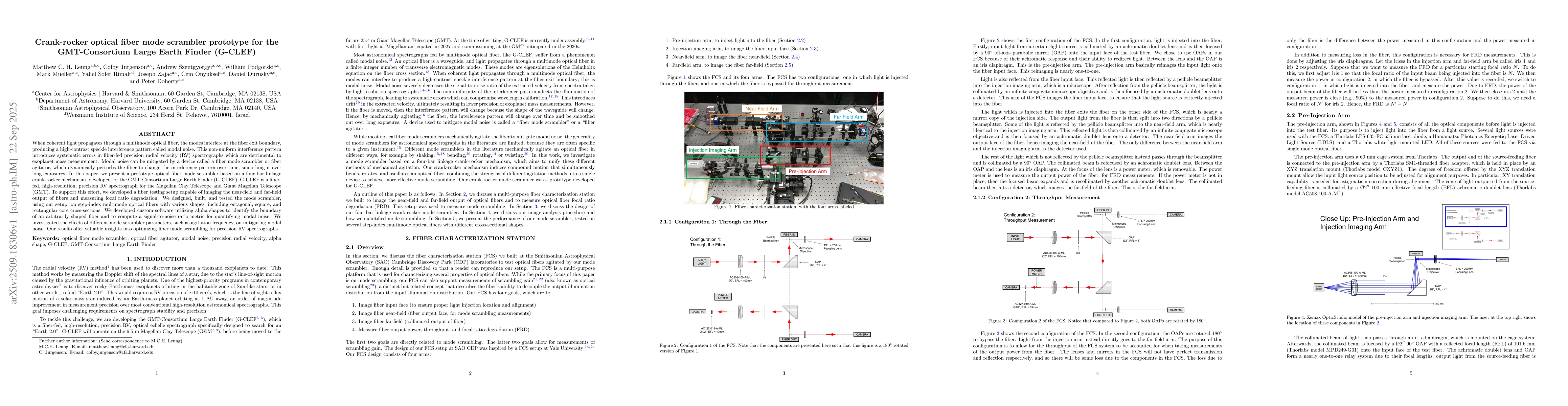 Thumbnail for Crank-rocker optical fiber mode scrambler prototype for the
  GMT-Consortium Large Earth Finder (G-CLEF)