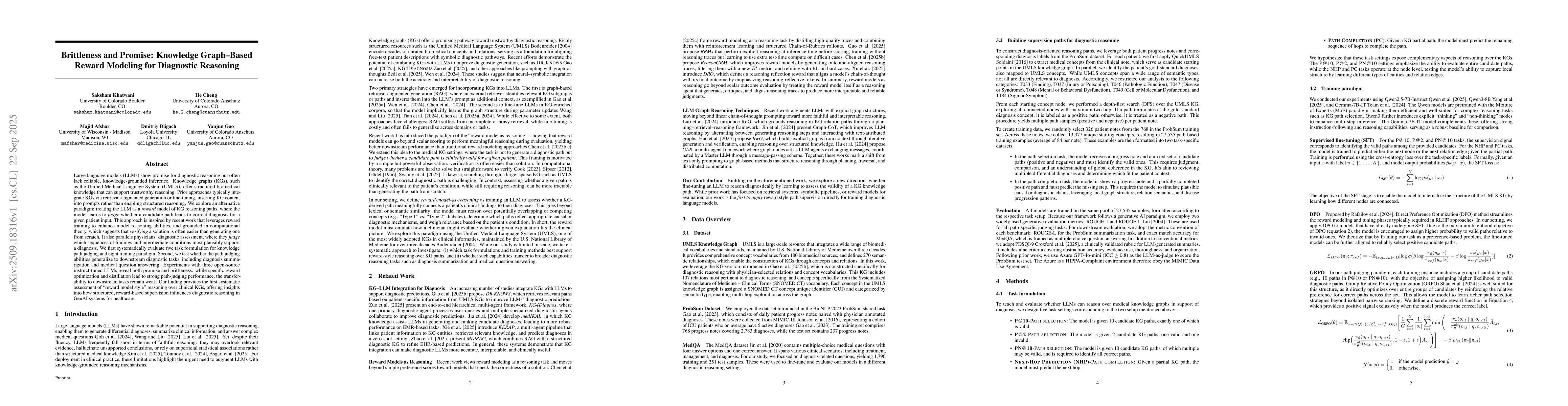 Thumbnail for Brittleness and Promise: Knowledge Graph Based Reward Modeling for
  Diagnostic Reasoning