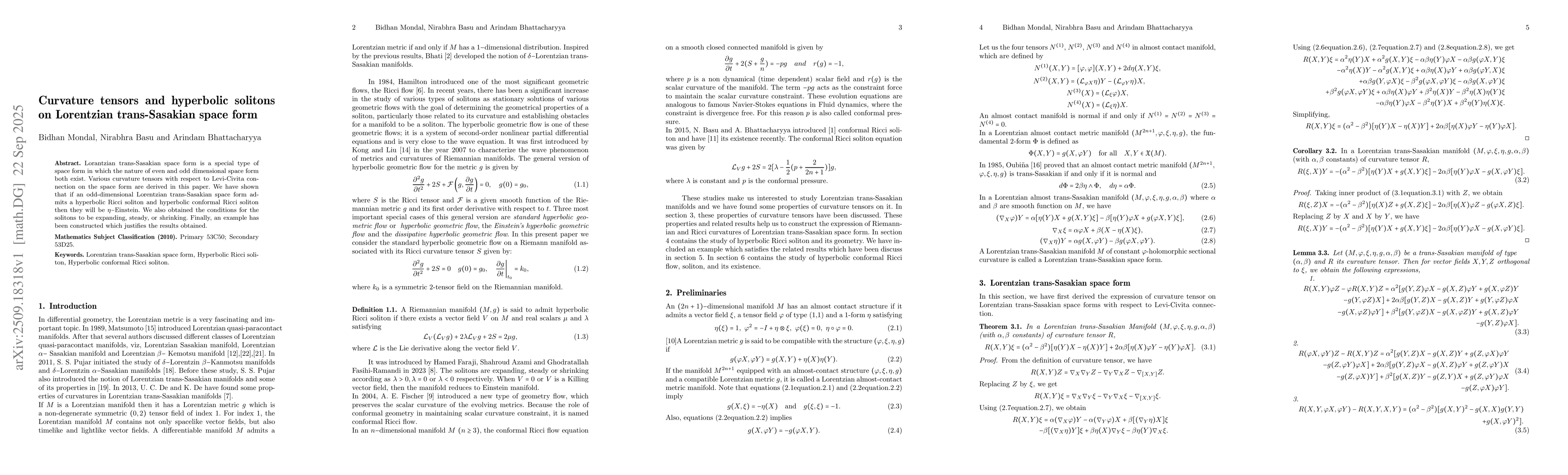Thumbnail for Curvature tensors and hyperbolic solitons on Lorentzian trans-Sasakian
  space form