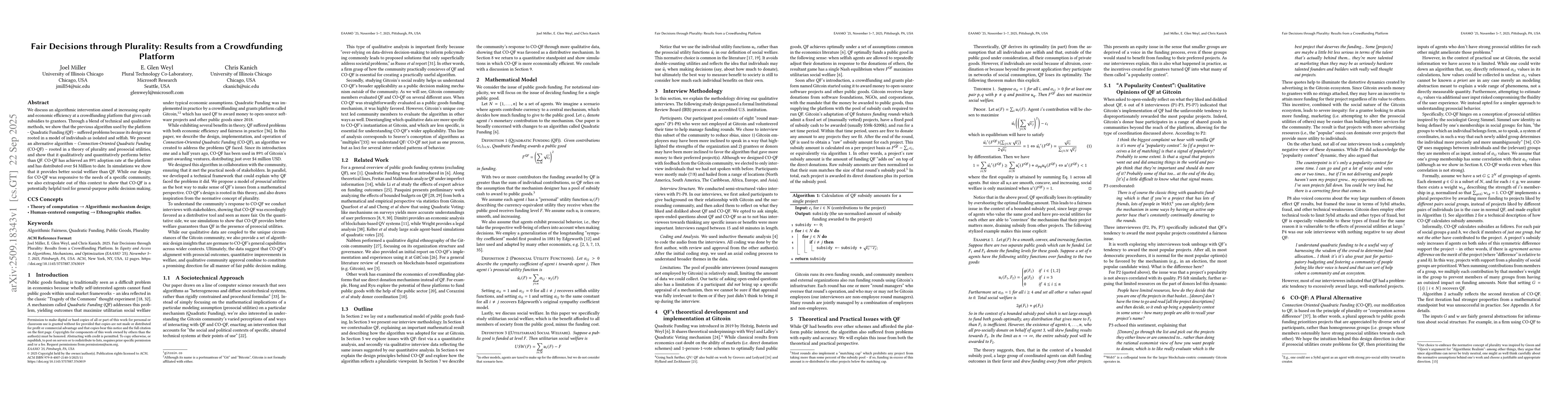 Thumbnail for Fair Decisions through Plurality: Results from a Crowdfunding Platform