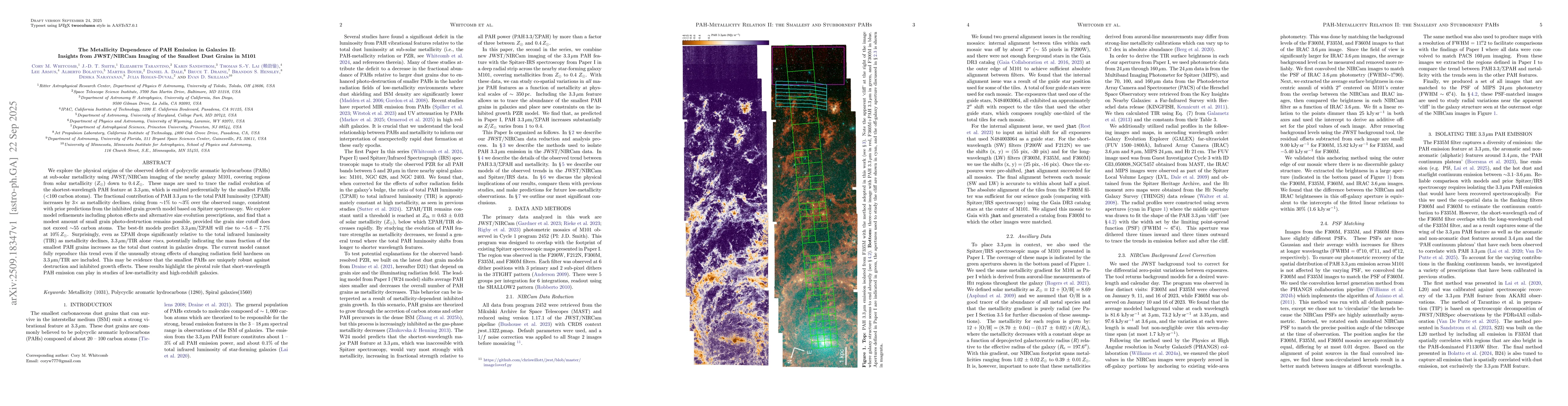 Thumbnail for The Metallicity Dependence of PAH Emission in Galaxies II: Insights from
  JWST/NIRCam Imaging of the Smallest Dust Grains in M101