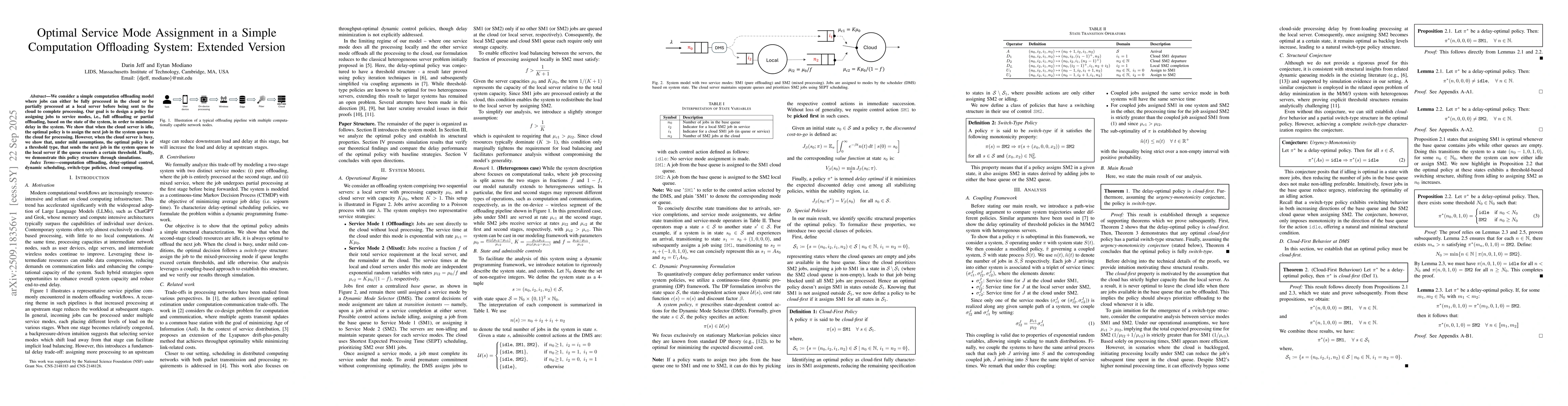 Thumbnail for Optimal Service Mode Assignment in a Simple Computation Offloading
  System: Extended Version