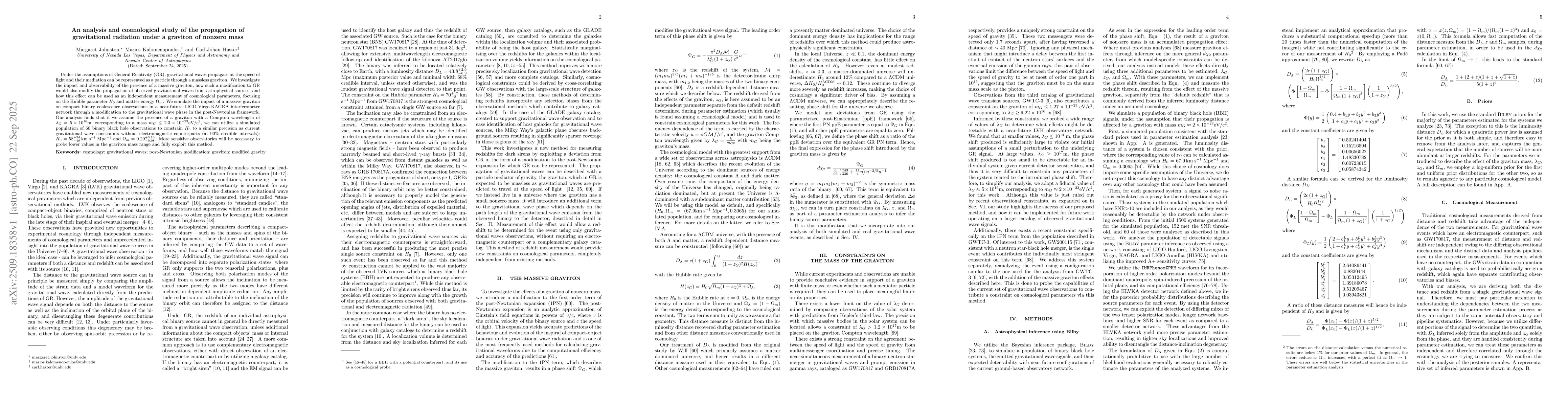 Thumbnail for An analysis and cosmological study of the propagation of gravitational
  radiation under a graviton of nonzero mass