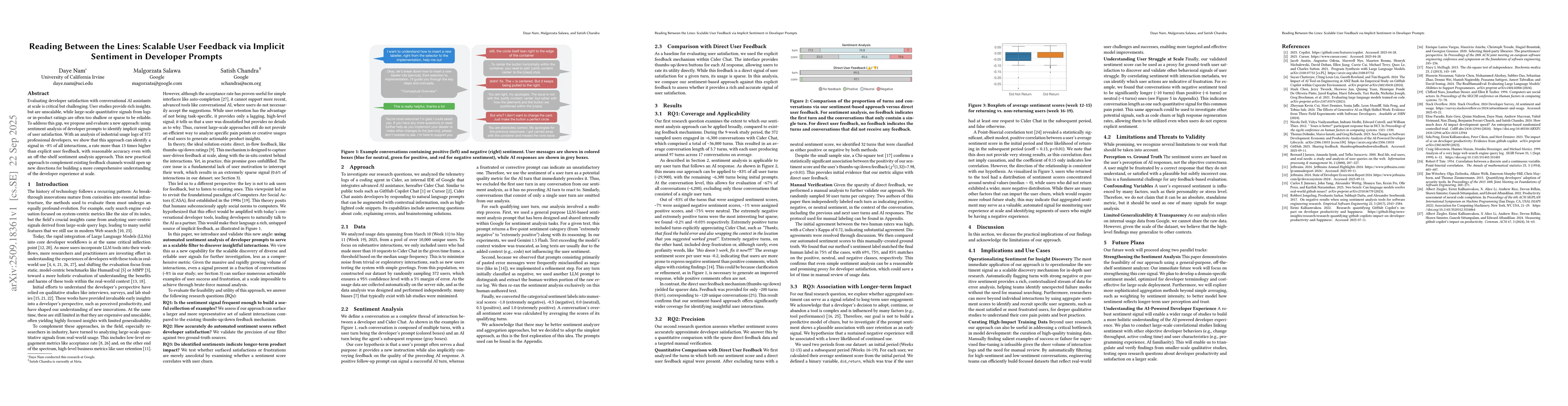 Thumbnail for Reading Between the Lines: Scalable User Feedback via Implicit Sentiment
  in Developer Prompts