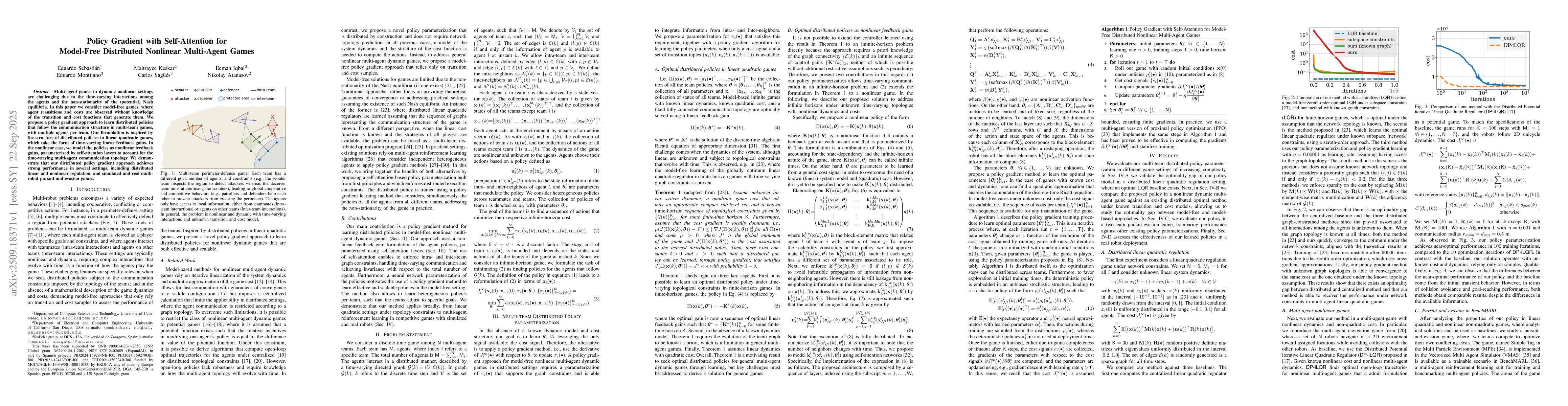 Thumbnail for Policy Gradient with Self-Attention for Model-Free Distributed Nonlinear
  Multi-Agent Games