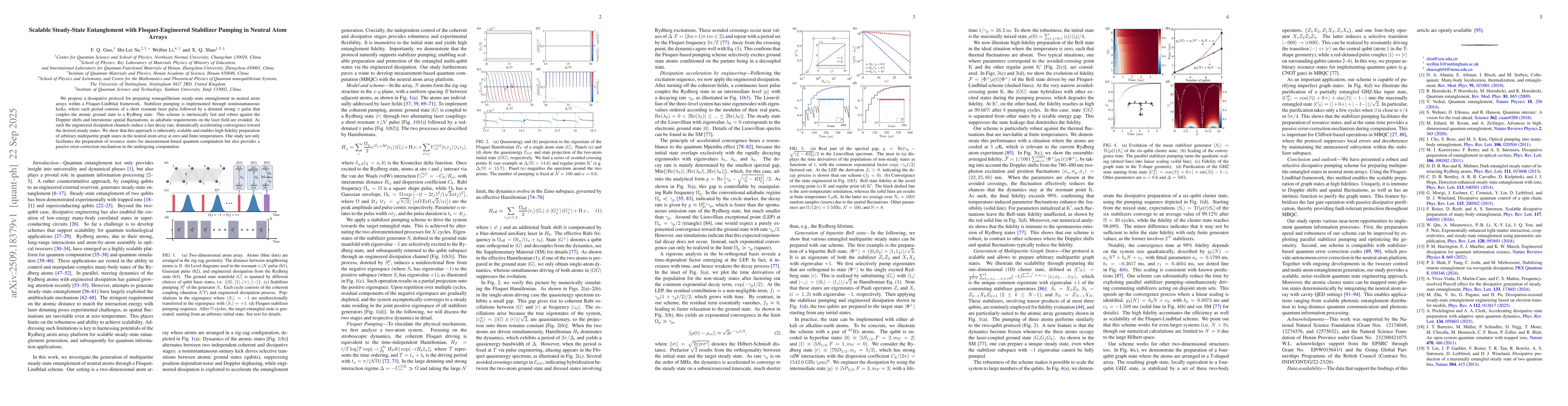 Thumbnail for Scalable Steady-State Entanglement with Floquet-Engineered Stabilizer
  Pumping in Neutral Atom Arrays
