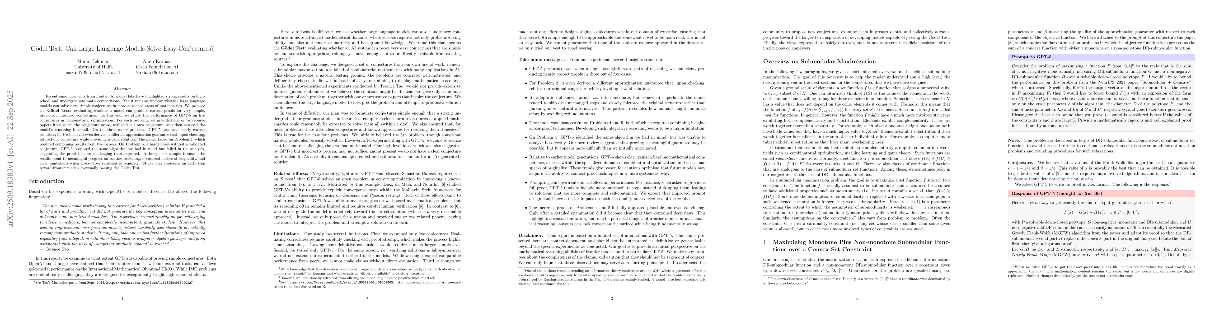 Thumbnail for Gödel Test: Can Large Language Models Solve Easy Conjectures?