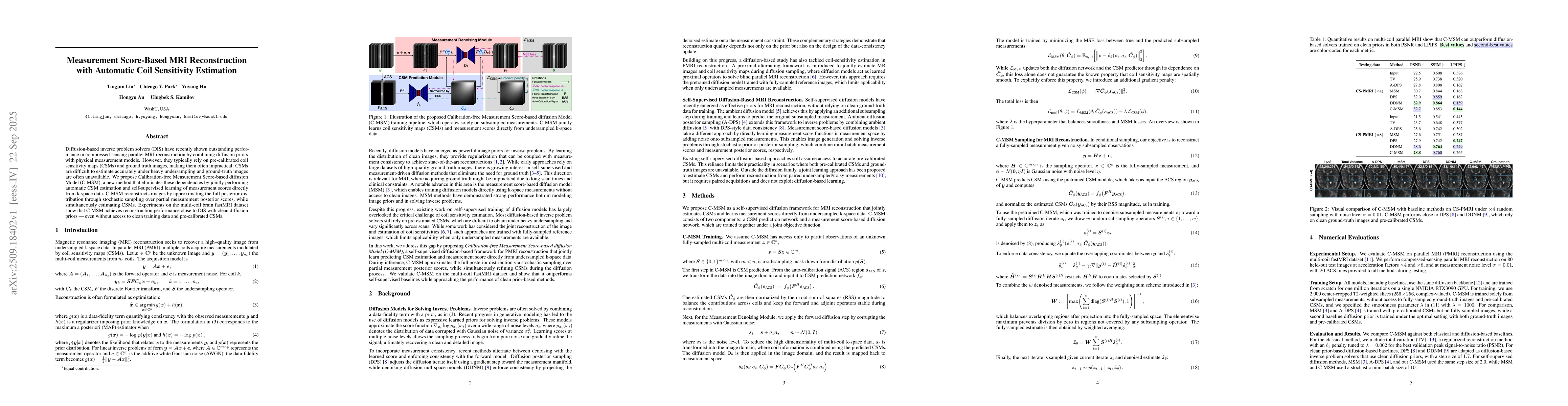 Thumbnail for Measurement Score-Based MRI Reconstruction with Automatic Coil
  Sensitivity Estimation