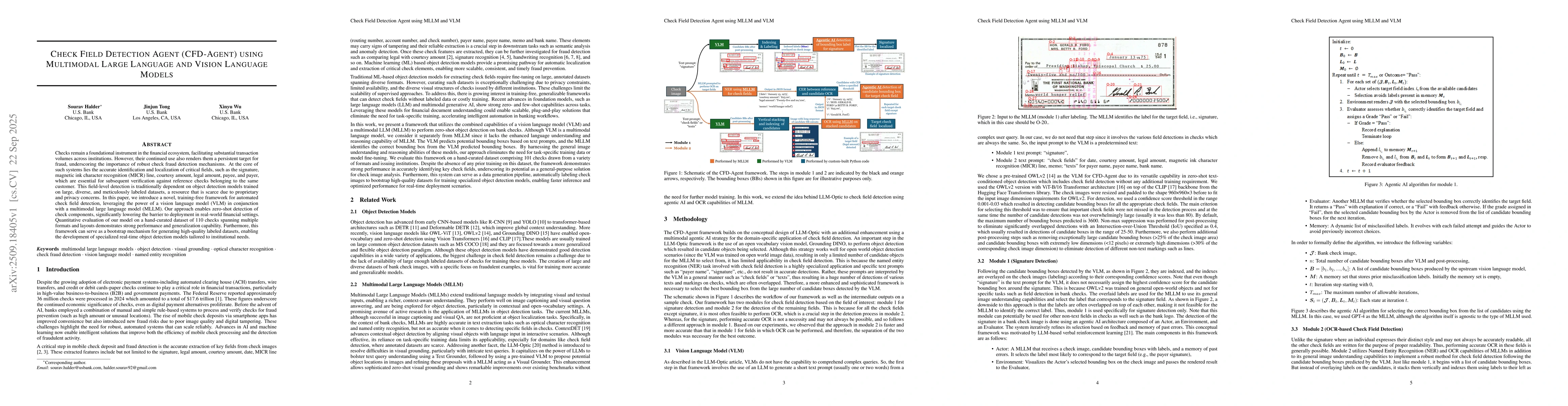 Thumbnail for Check Field Detection Agent (CFD-Agent) using Multimodal Large Language
  and Vision Language Models