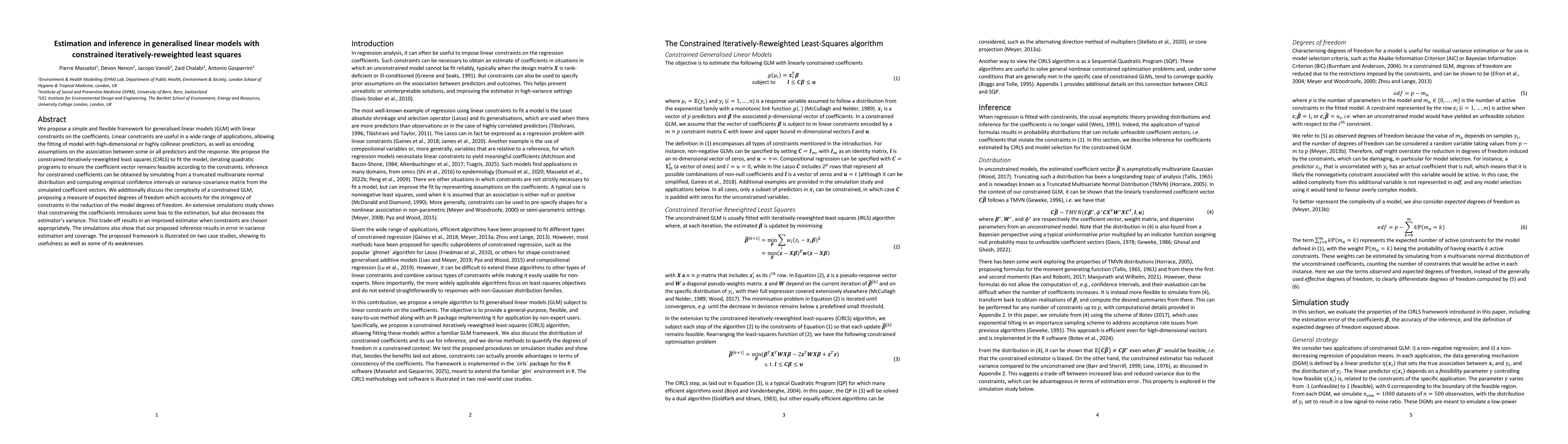 Thumbnail for Estimation and inference in generalised linear models with constrained
  iteratively-reweighted least squares