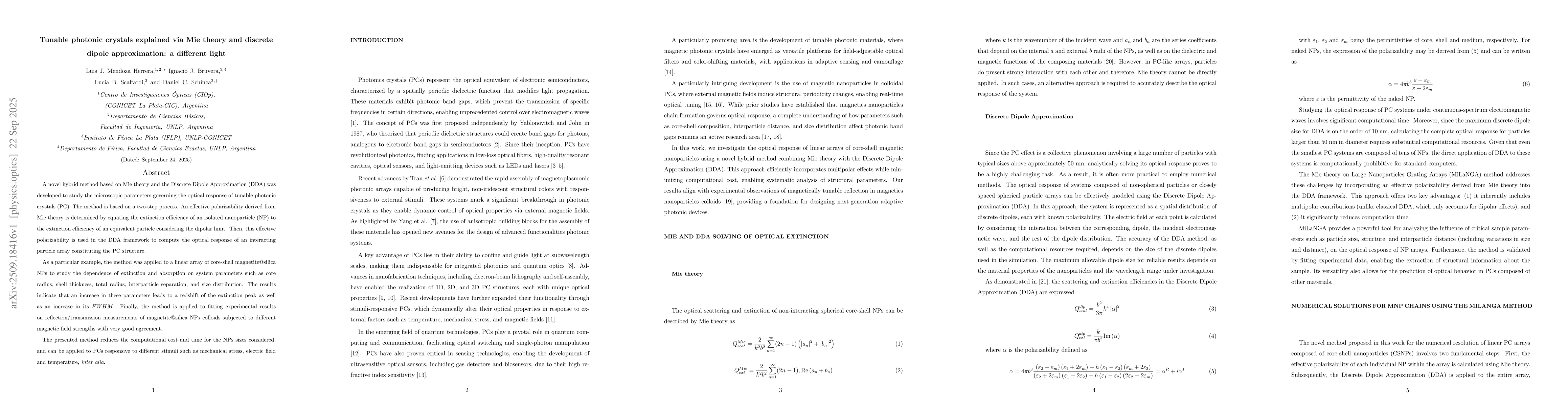 Thumbnail for Tunable photonic crystals explained via Mie theory and discrete dipole
  approximation: a different light