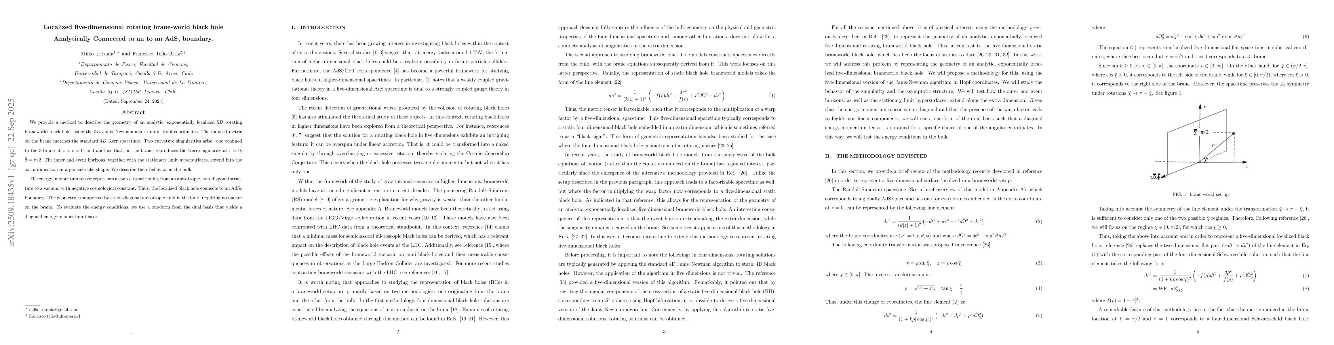 Thumbnail for Localized five-dimensional rotating brane-world black hole Analytically
  Connected to an to an AdS$_5$ boundary