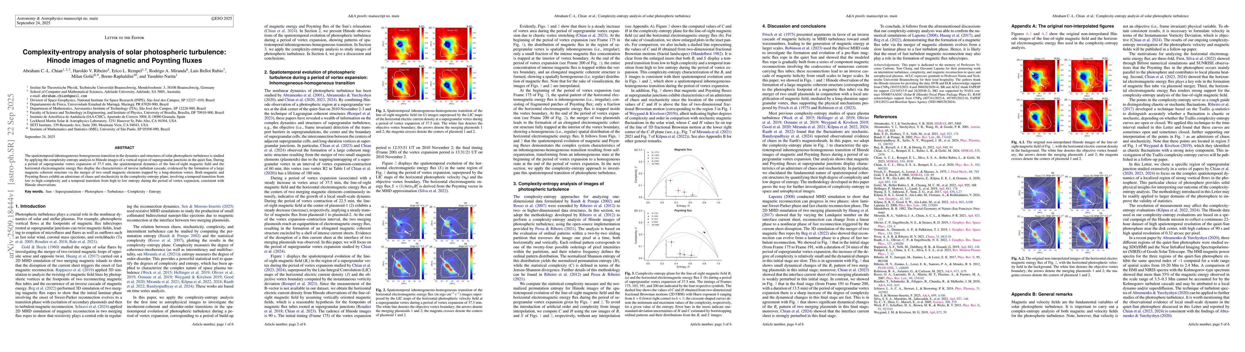 Thumbnail for Complexity-entropy analysis of solar photospheric turbulence: Hinode
  images of magnetic and Poynting fluxes
