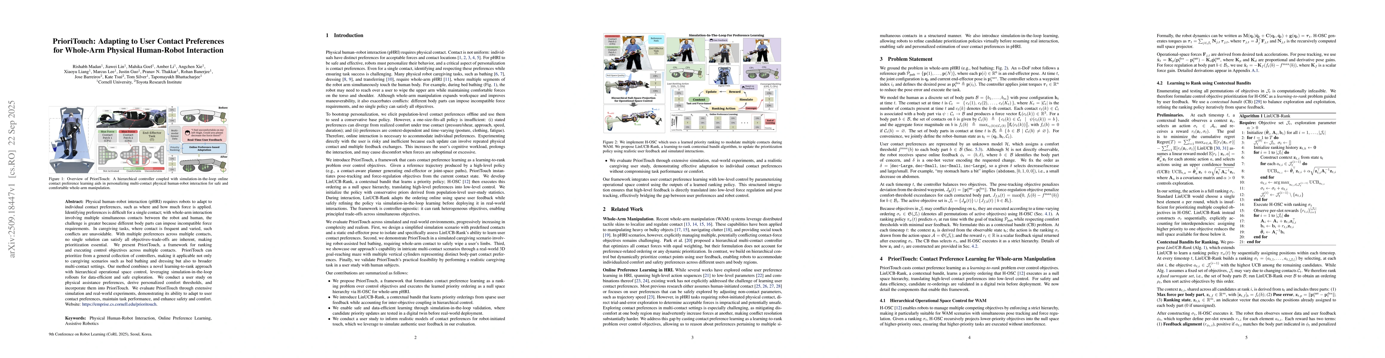 Thumbnail for PrioriTouch: Adapting to User Contact Preferences for Whole-Arm Physical
  Human-Robot Interaction