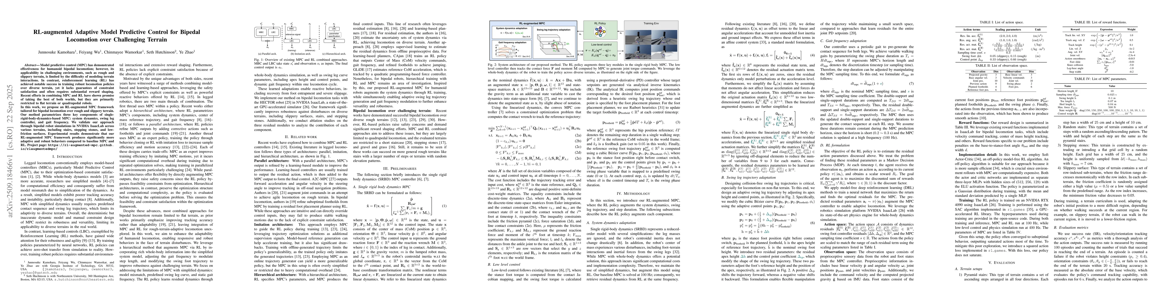 Thumbnail for RL-augmented Adaptive Model Predictive Control for Bipedal Locomotion
  over Challenging Terrain