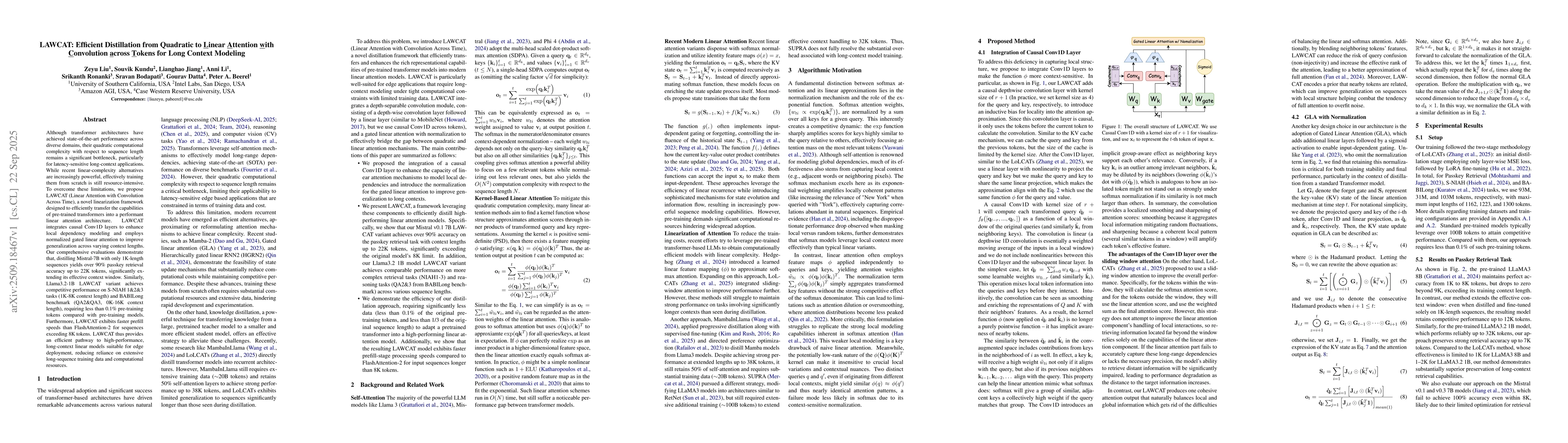 Thumbnail for LAWCAT: Efficient Distillation from Quadratic to Linear Attention with
  Convolution across Tokens for Long Context Modeling