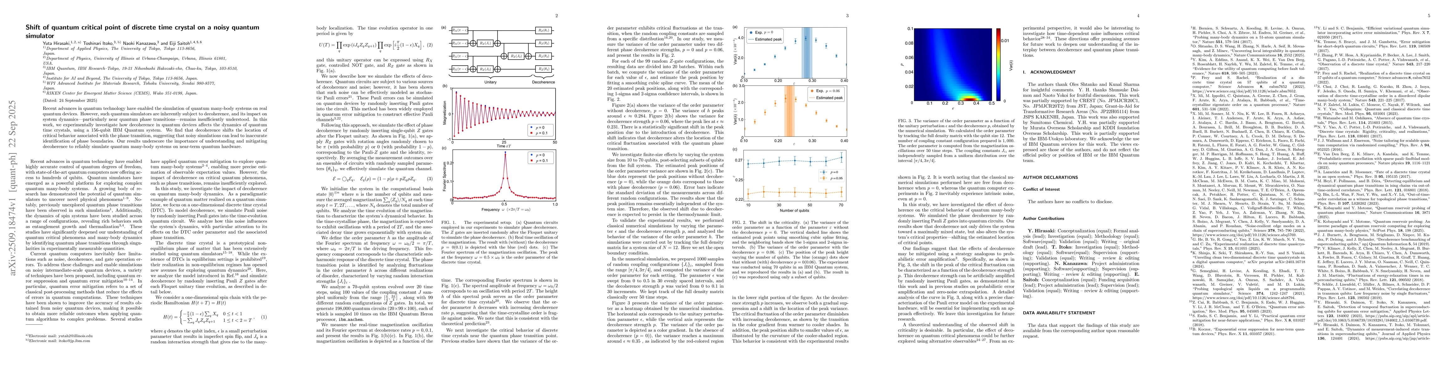 Thumbnail for Shift of quantum critical point of discrete time crystal on a noisy
  quantum simulator