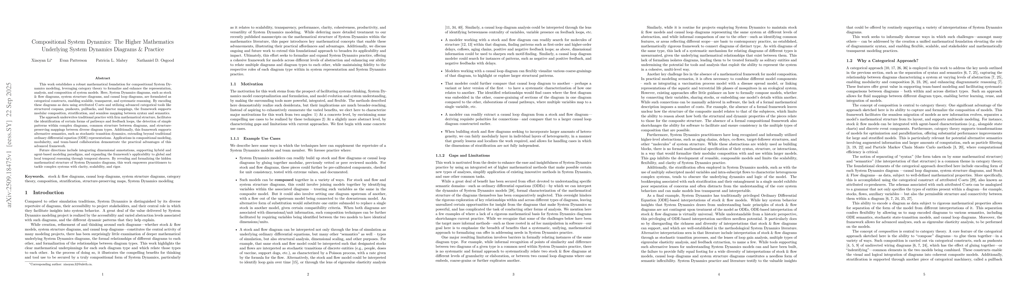 Thumbnail for Compositional System Dynamics: The Higher Mathematics Underlying System
  Dynamics Diagrams & Practice