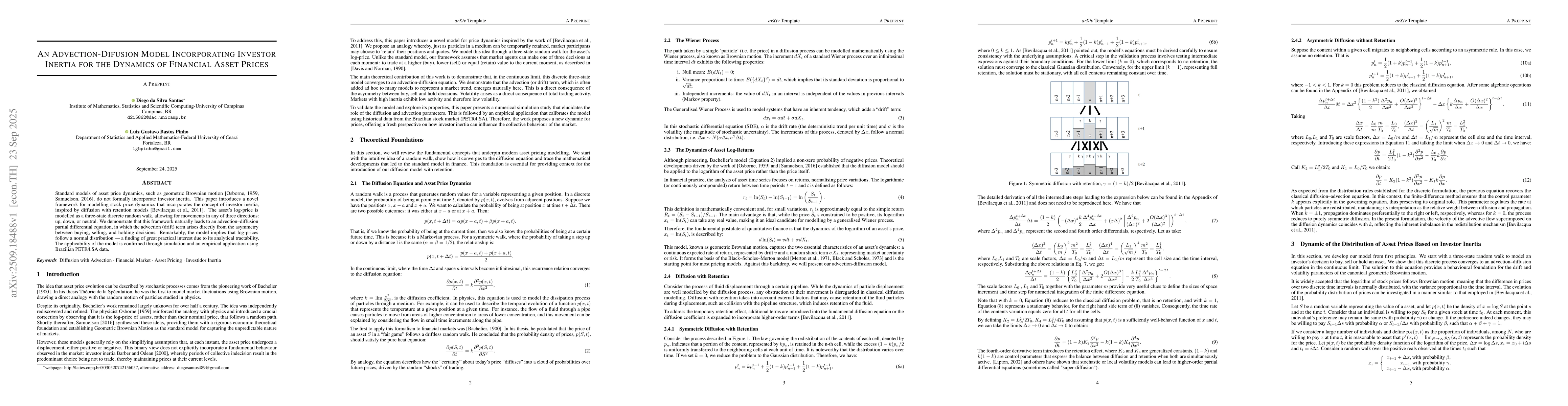 Thumbnail for An Advection-Difusion Model Incorporating Investor Inertia for the
  Dynamics of Financial Asset Prices