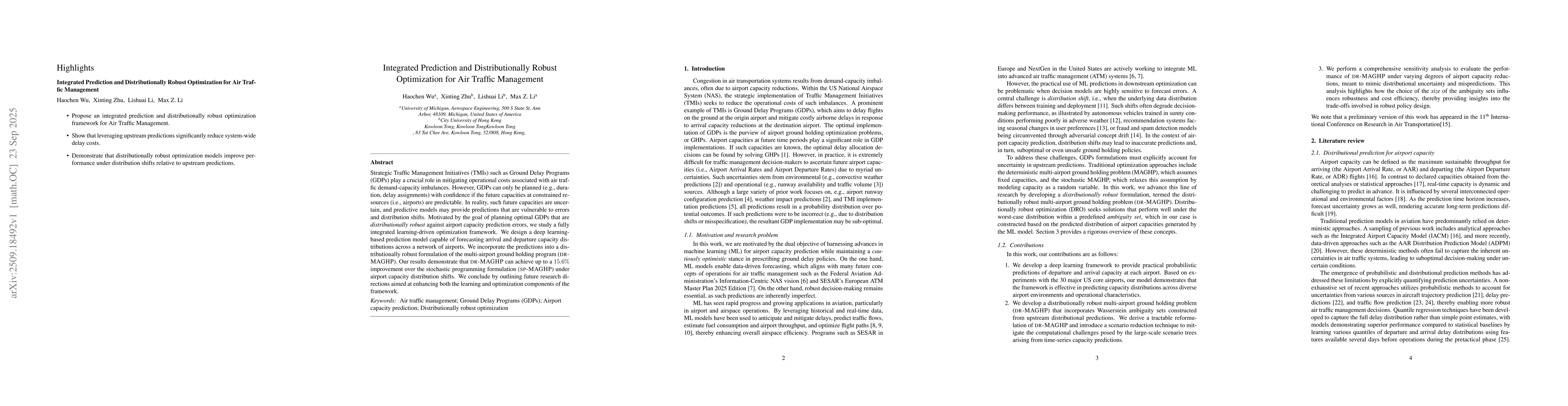 Thumbnail for Integrated Prediction and Distributionally Robust Optimization for Air
  Traffic Management