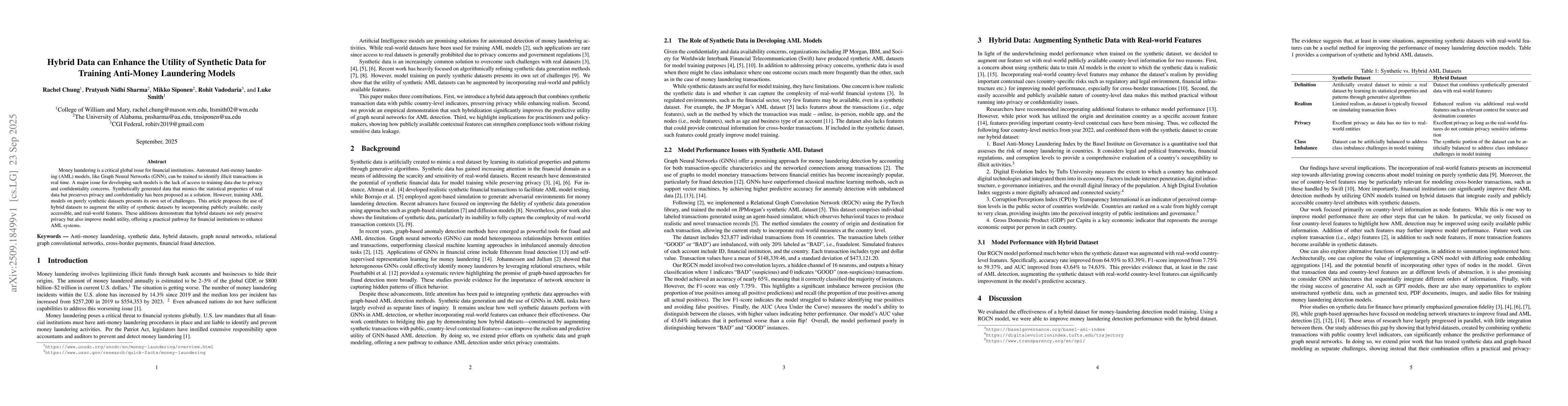 Thumbnail for Hybrid Data can Enhance the Utility of Synthetic Data for Training
  Anti-Money Laundering Models