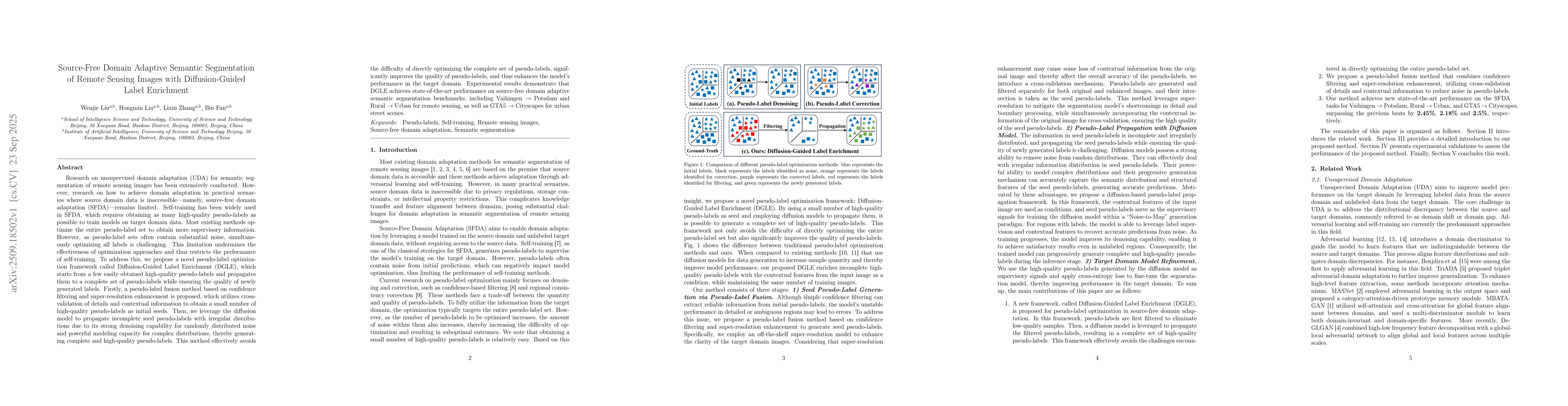 Thumbnail for Source-Free Domain Adaptive Semantic Segmentation of Remote Sensing
  Images with Diffusion-Guided Label Enrichment