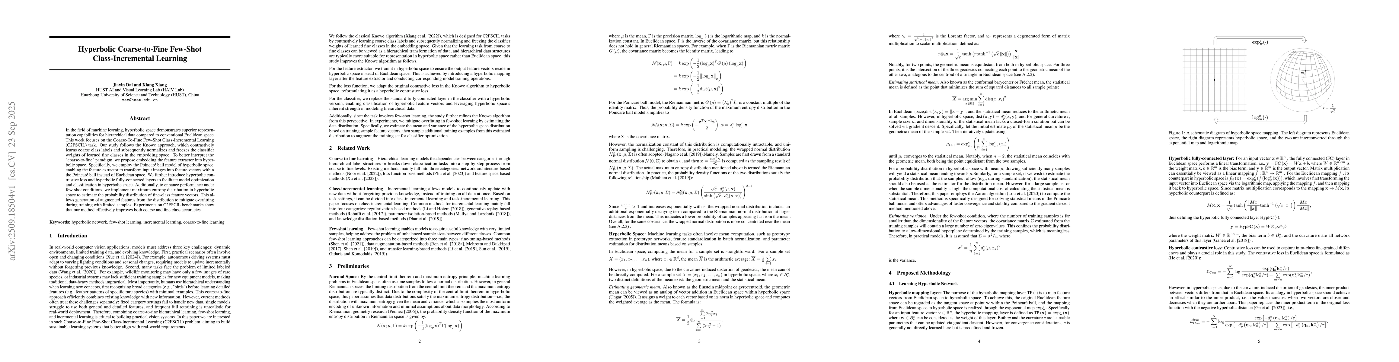 Thumbnail for Hyperbolic Coarse-to-Fine Few-Shot Class-Incremental Learning