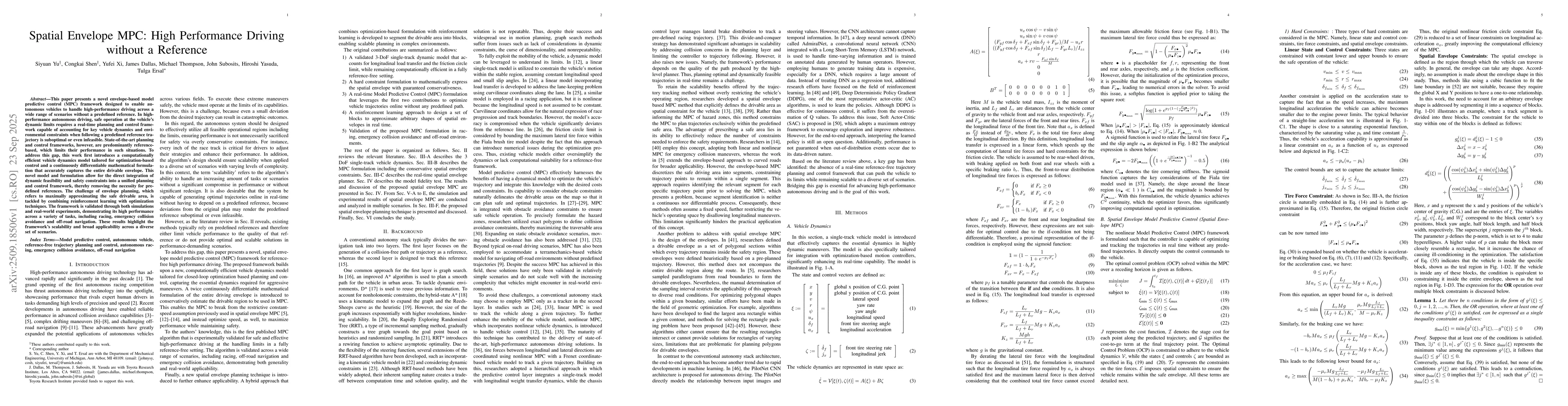 Thumbnail for Spatial Envelope MPC: High Performance Driving without a Reference