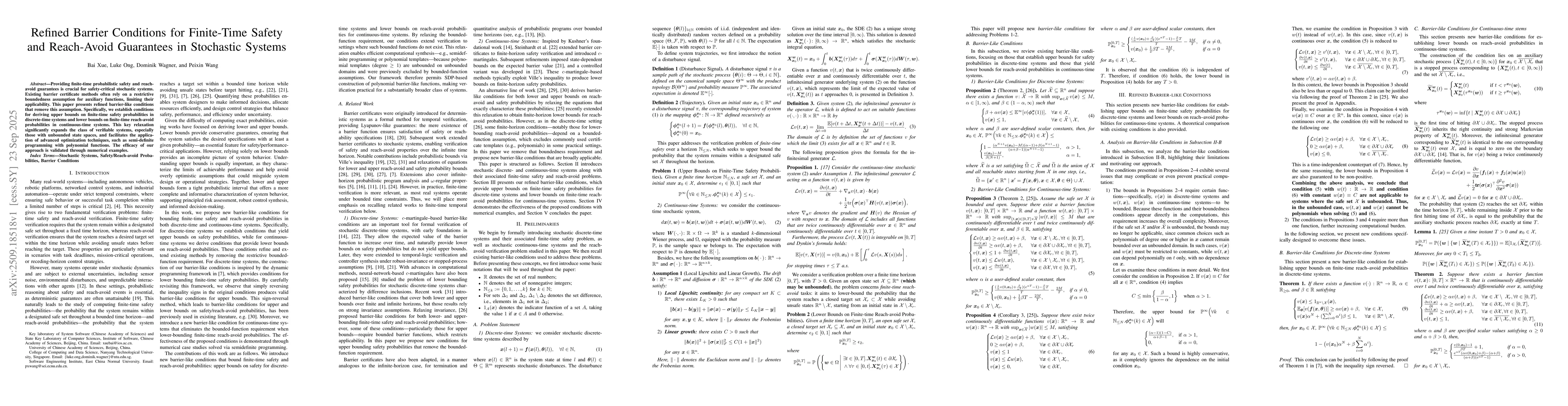 Thumbnail for Refined Barrier Conditions for Finite-Time Safety and Reach-Avoid
  Guarantees in Stochastic Systems