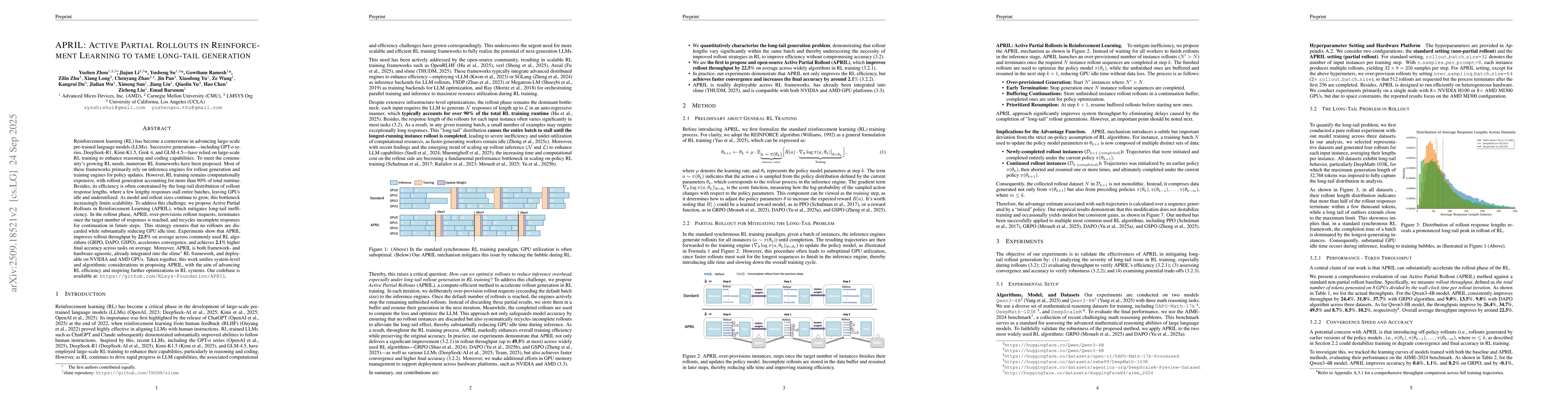 Thumbnail for APRIL: Active Partial Rollouts in Reinforcement Learning to Tame
  Long-tail Generation
