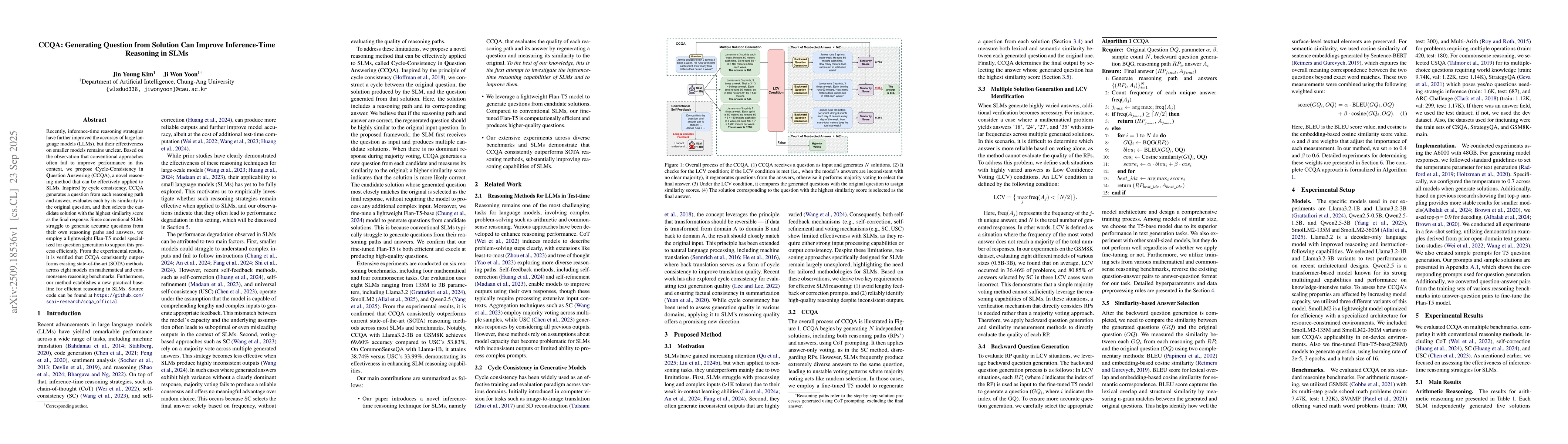 Thumbnail for CCQA: Generating Question from Solution Can Improve Inference-Time
  Reasoning in SLMs
